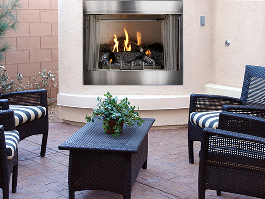 Premium outdoor gas fireplace on a Kentucky patio