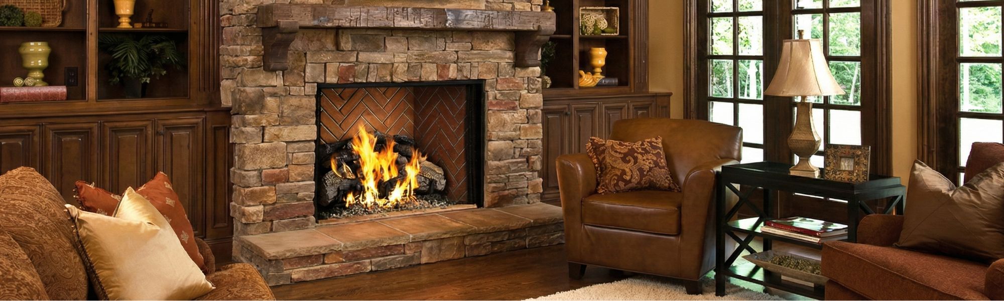 Luxury custom gas fireplace installed in a Georgetown, KY home