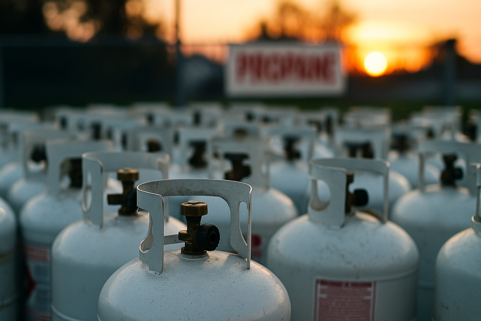 Propane cylinders being refilled at Clark Propane Plus