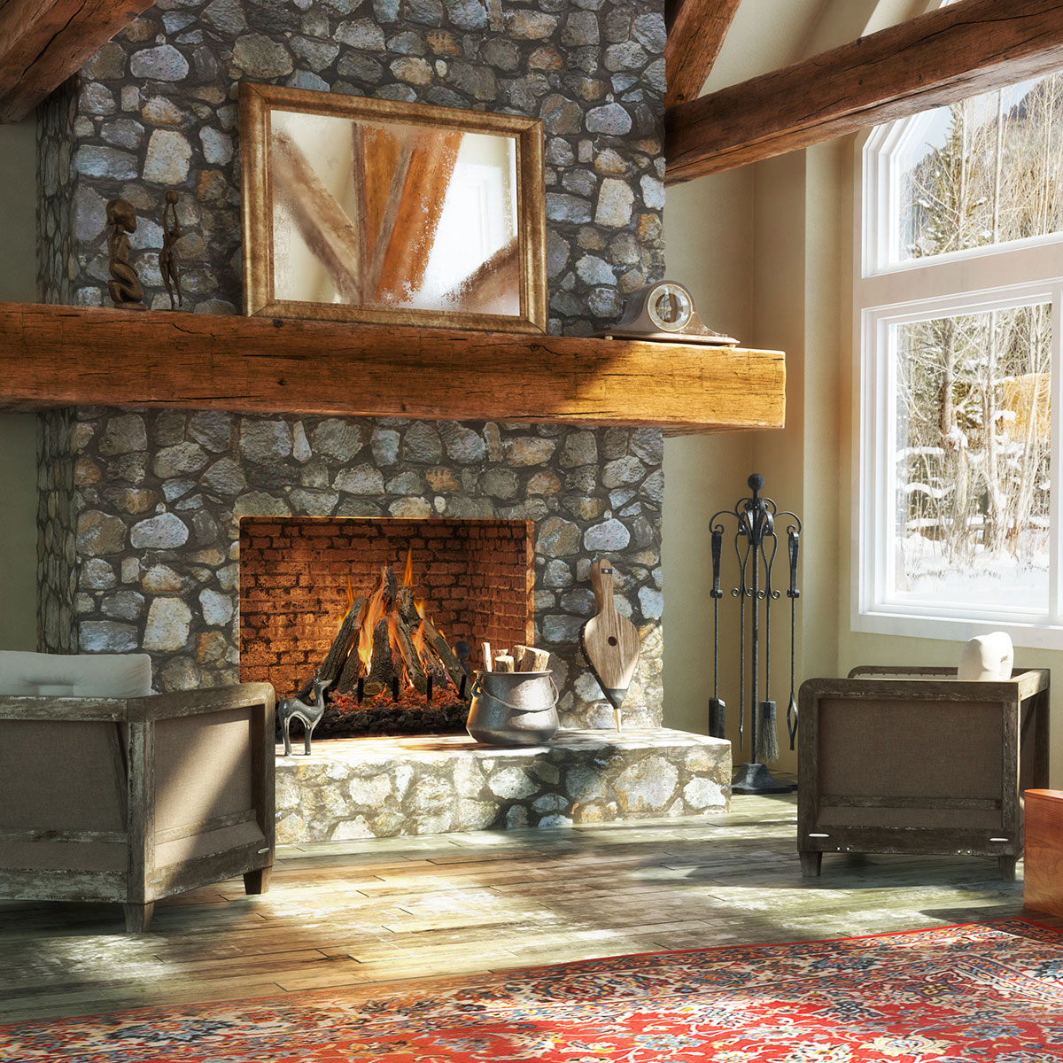 Vented gas log set with tall flames